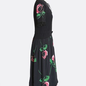 40s rose dress Vintage 40s black floral Appliqué rose midi dress image 7