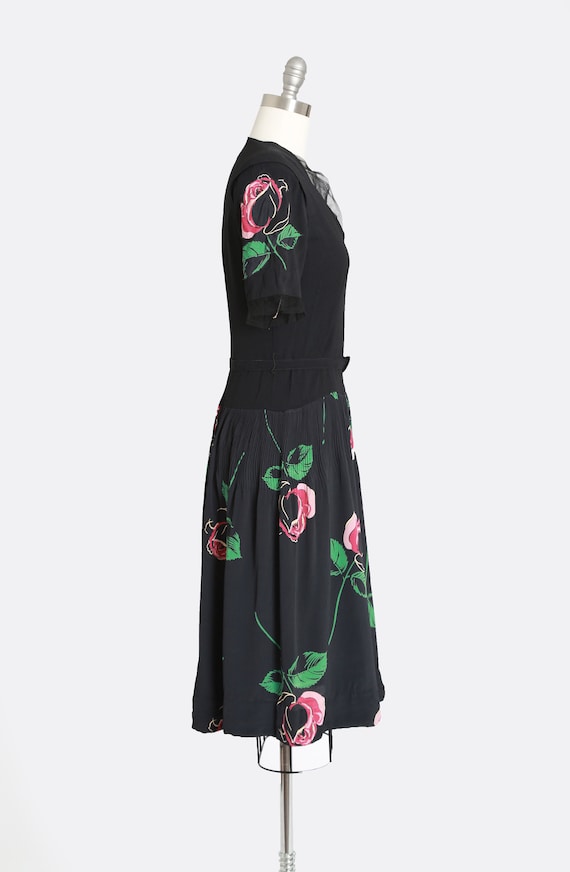 40s rose dress | Vintage 40s black floral Appliqu… - image 7