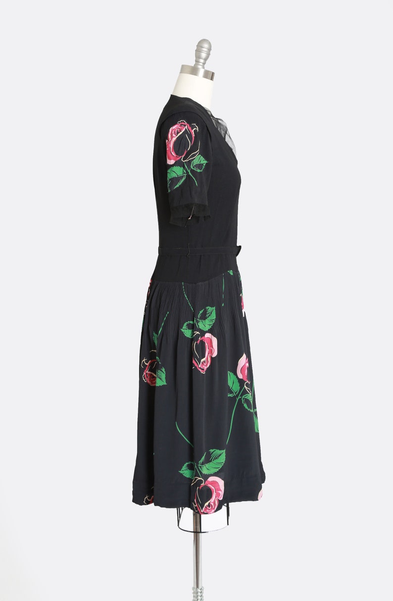 40s rose dress Vintage 40s black floral Appliqué rose midi dress image 7