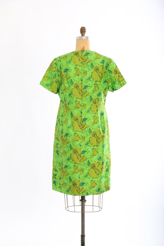 Vintage 60s green floral butterfly skirt shift dr… - image 8