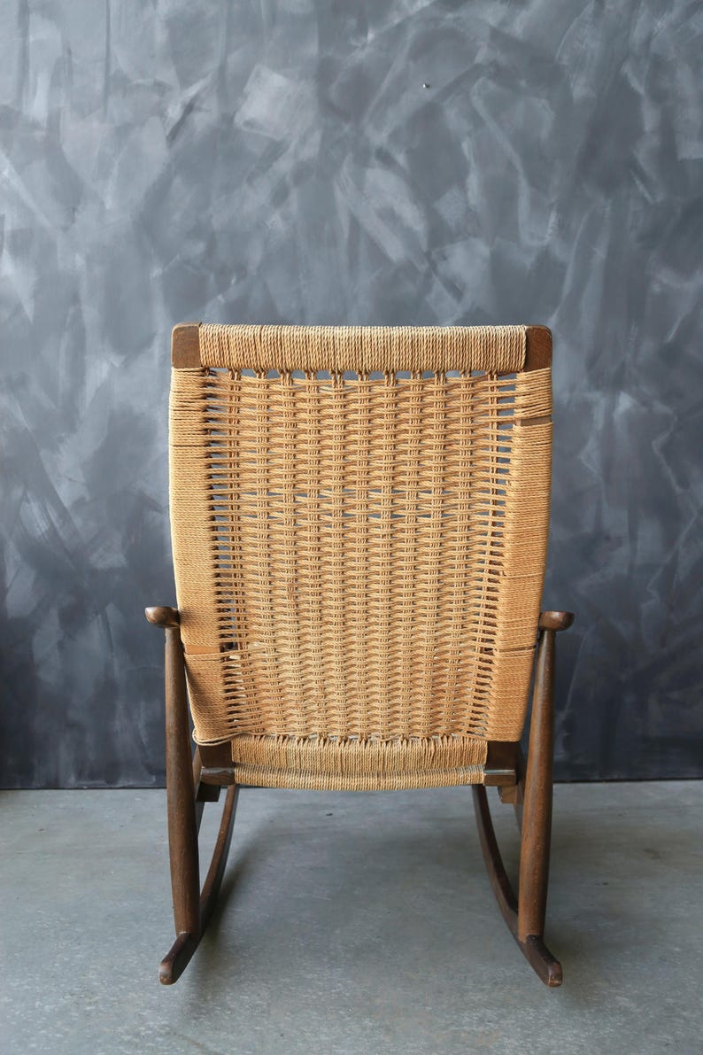 Yugoslavian Rocking Chair Vintage Mid Century Modern Yugoslavia Hans Wegner Style Woven Cord ...