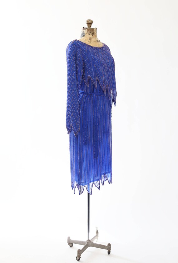 Vintage 70s Disco blue beaded silk dress | 1970s … - image 6