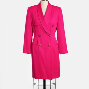 Hot pink suit dress Vintage 90s pink tuxedo wool suit dress image 2