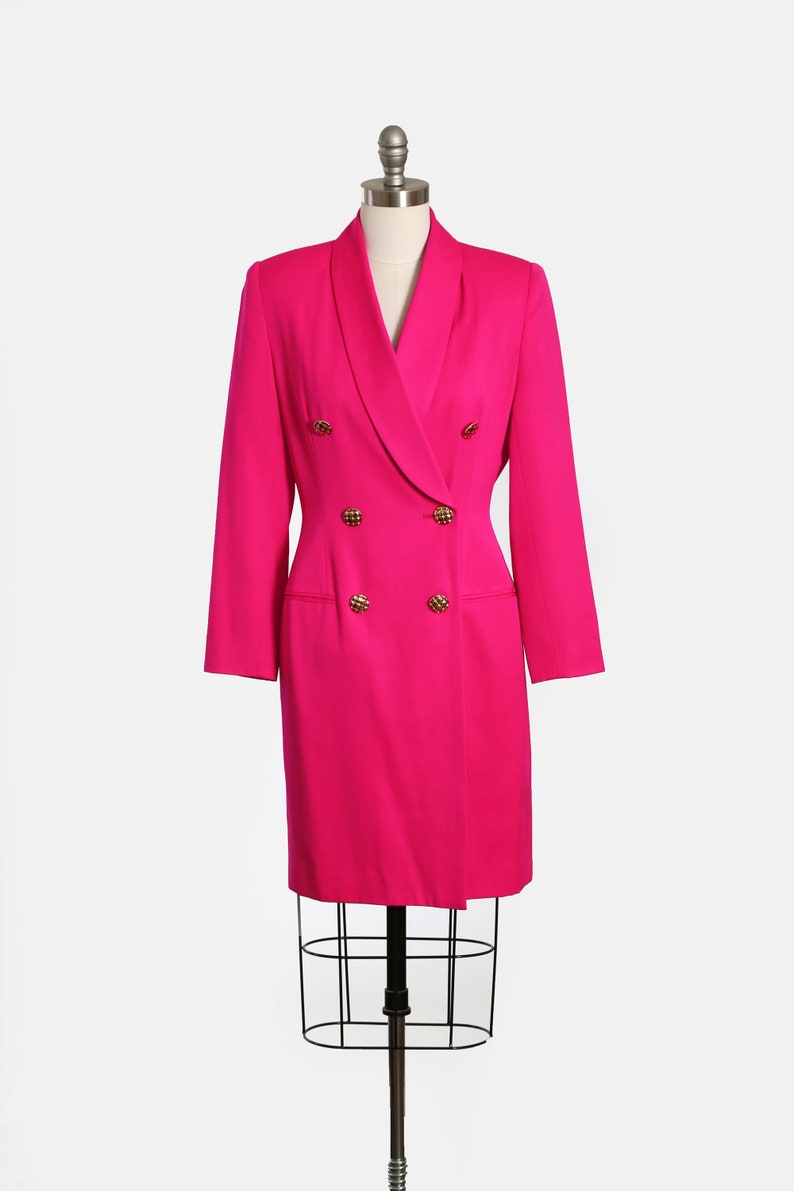 Hot pink suit dress Vintage 90s pink tuxedo wool suit dress image 2