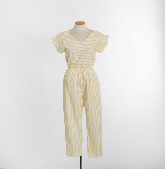 80s backless jumpsuit |  Vintage 1980s yellow str… - image 2