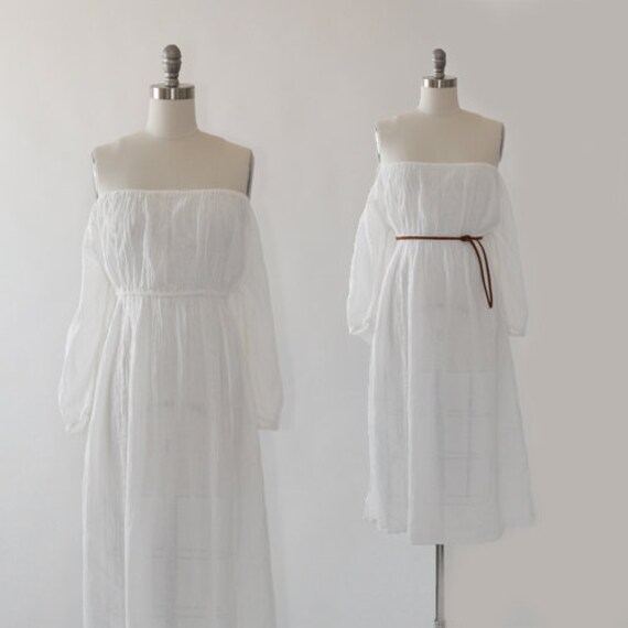 70s Gauze Grecian Dress | Vintage 1970s Cotton Gau