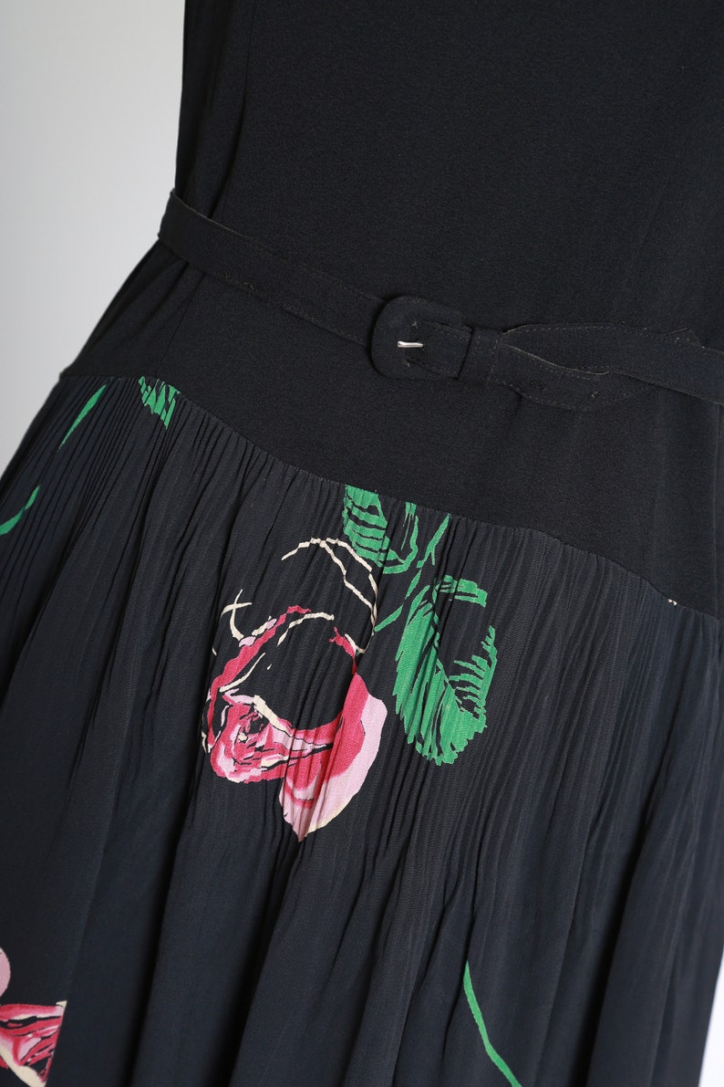 40s rose dress Vintage 40s black floral Appliqué rose midi dress image 4