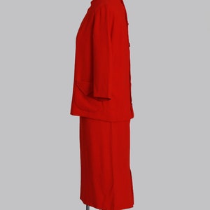 60s red wool suit Vintage 1960s red 2pc shift dress top suit Mid century Modern 2pc dress suit image 8