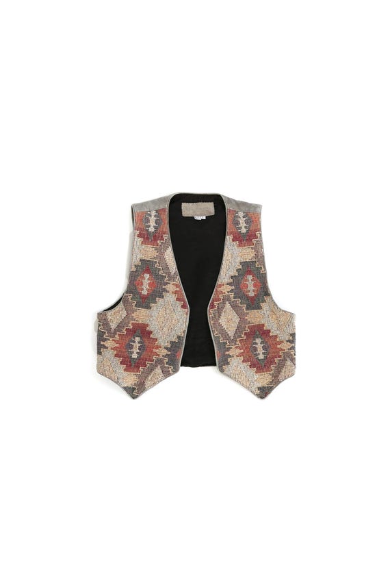 90s Kilim woven southwestern leather vest