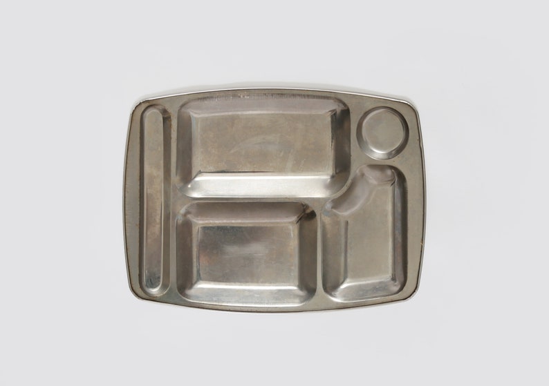 Vintage Stainless Steel mess Hall cafeteria divided tray Mid Century Modern food try