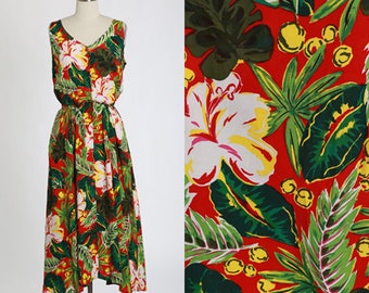 Carol Anderson dress | Vintage 90s tropical floral Hibiscus rayon midi dress