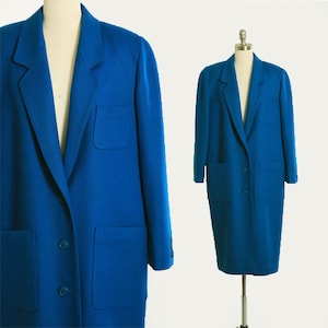 Fleurette blue wool coat | Vintage 1990s oversized blue wool coat