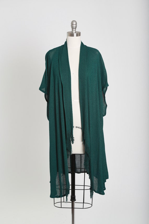 Vintage 90s forrest green knit fringe cardigan sw… - image 2