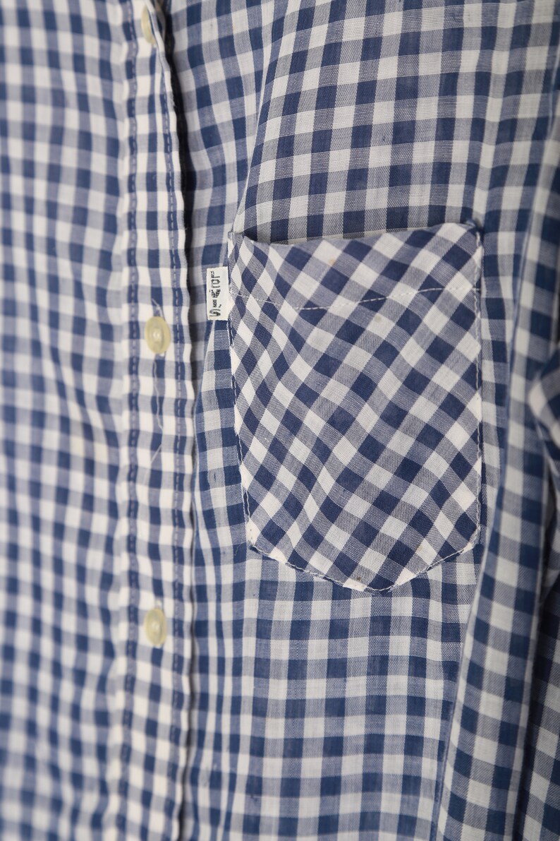Levis Gingham shirt | Vintage 70s Levis blue + white Gingham button Shirt image 2
