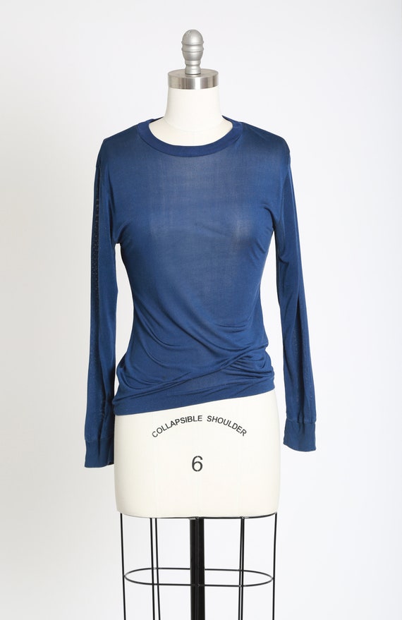Shanghai Silk shirt | Vintage 70s blue pure silk l