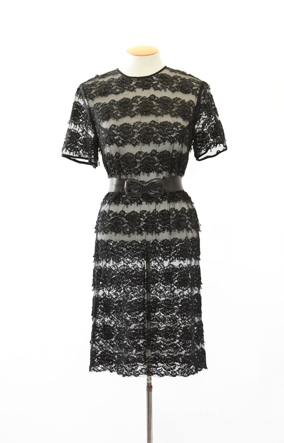 Vintage 60s black lace beaded mini dress - image 6