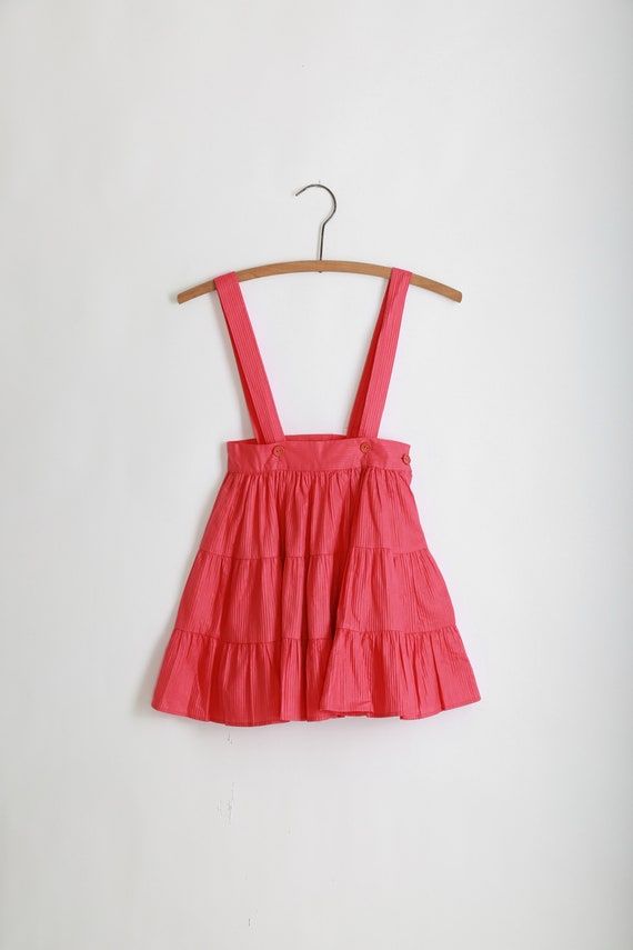 Vintage 1950s Girls pink cotton Pinafore suspender