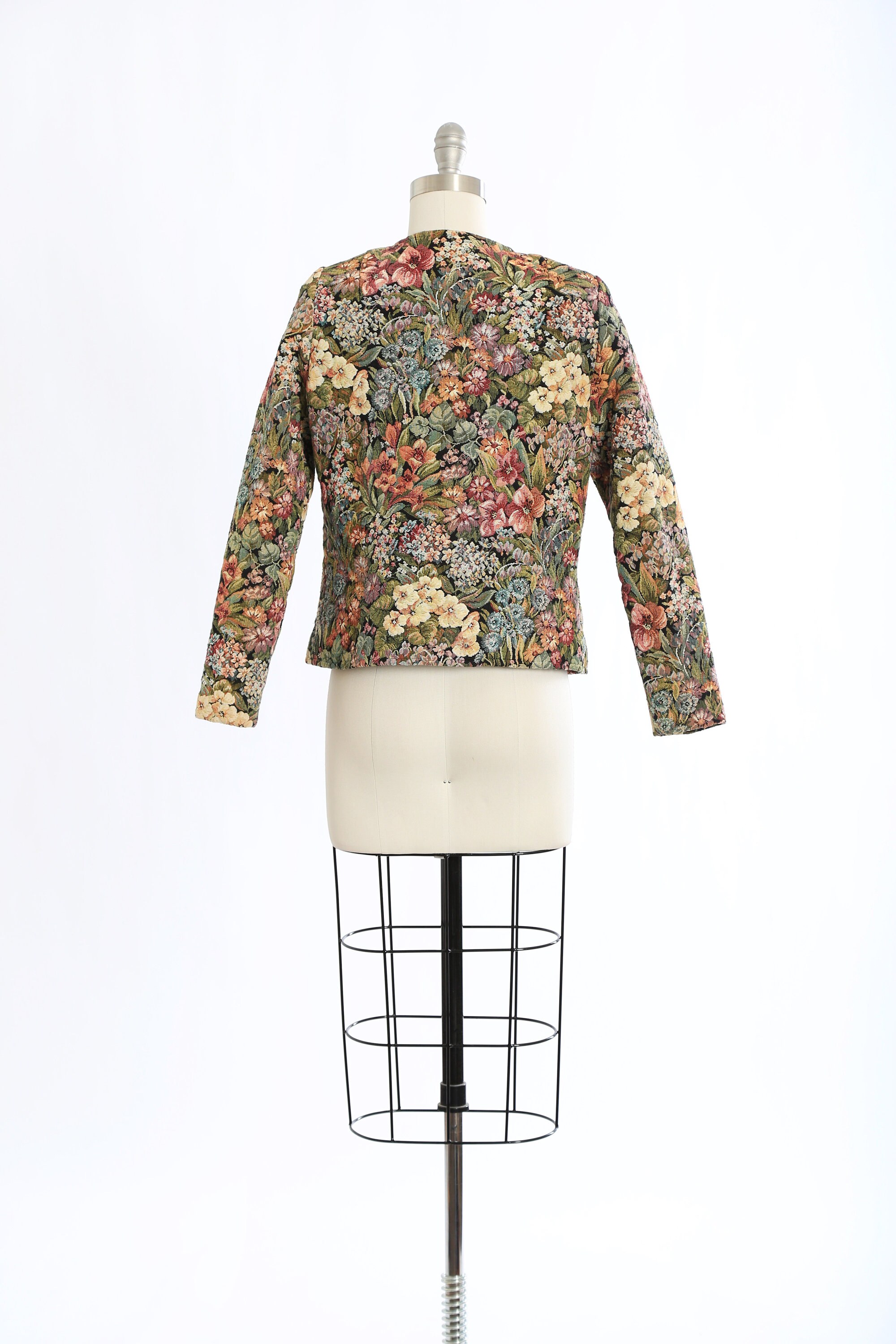 Vintage 90s Needlepoint Floral Tapestry Jacket Etsy