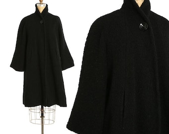 Vintage 50s black boucle wool opera swing coat