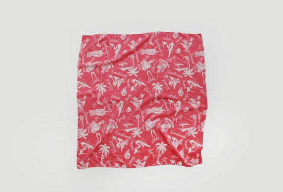 Pink Hawaiian scarf | Vintage 40s tropical Hawaiia