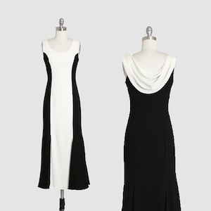 Jessica McClintock gown | Vintage 90s color block black + white dress