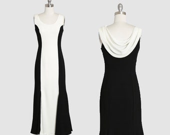 Jessica McClintock gown | Vintage 90s color block black + white dress