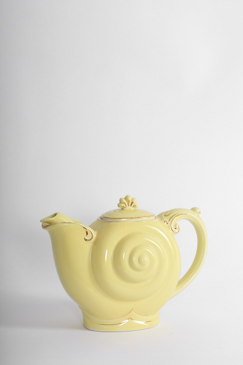 Vintage HALL snail navtilus yellow ceramic teapot image 2