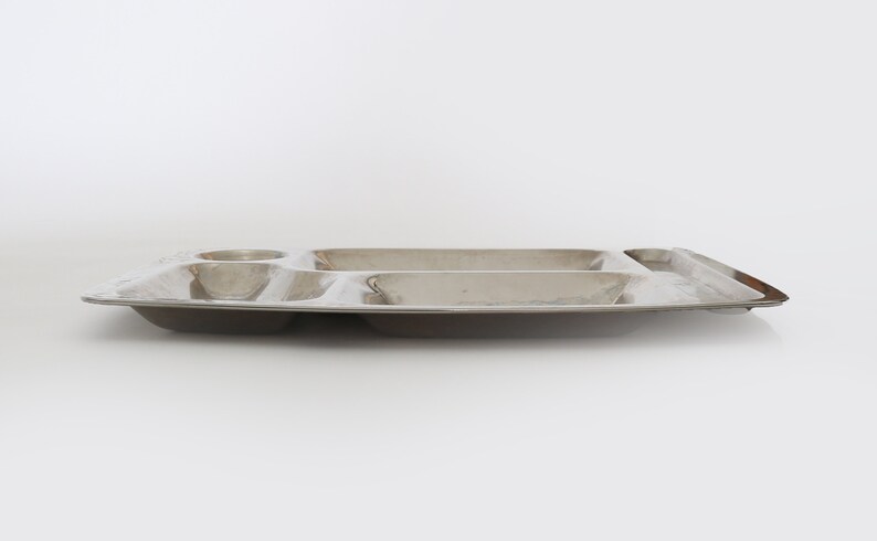 Vintage Stainless Steel mess Hall cafeteria divided tray Mid Century Modern food try