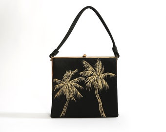 Vintage 50s hand painted tropical Palm tree purse