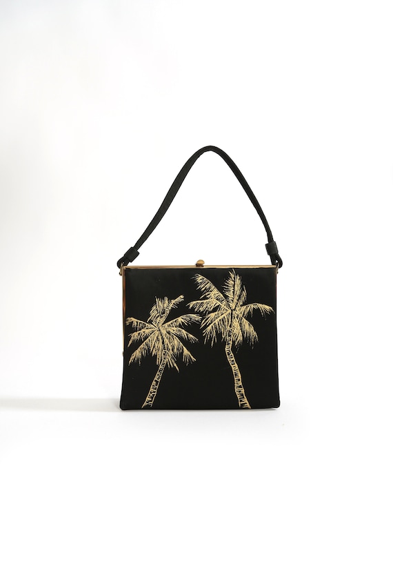 Vintage 50s hand painted tropical Palm tree purse