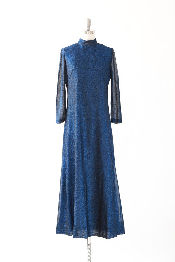70s blue lurex maxi dress - image 3