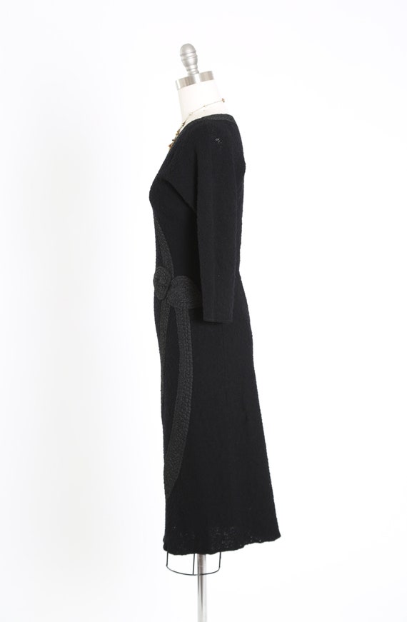 Vintage 40s black knit dress | 1940s crochet ribb… - image 6