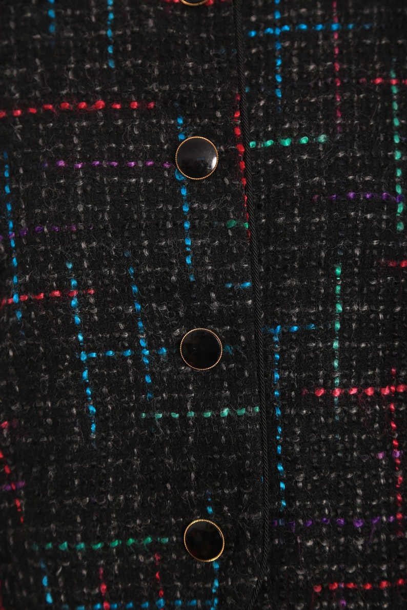 Vintage 90s black woven rainbow wool blend blazer image 3