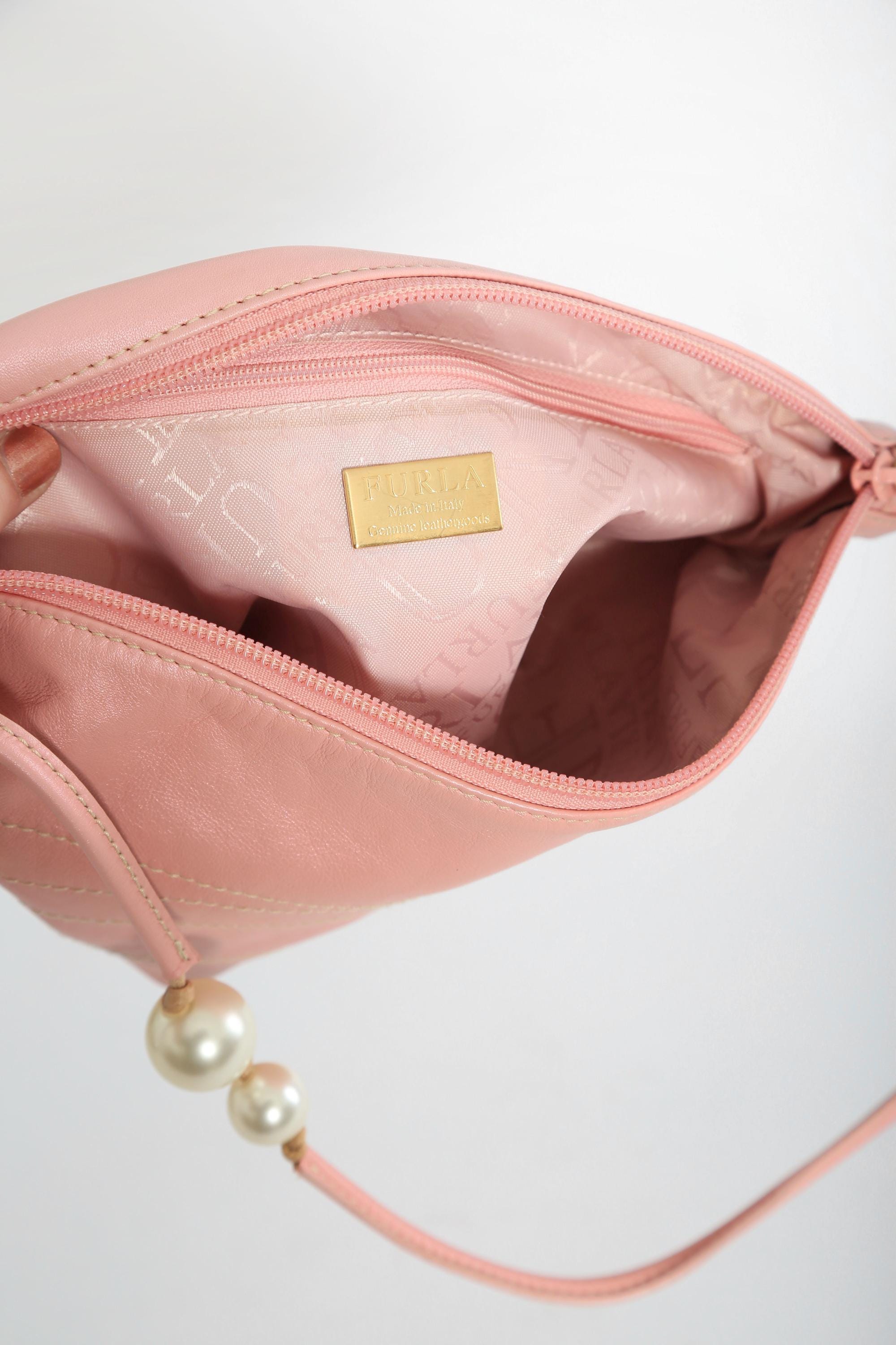Vintage FURLA Y2K Pink Leather Bead Pearl Purse - Etsy FURLA Vintage Y2K Salmon Pink Leather Pearl Bead Strap Shoulder Bag main image 0