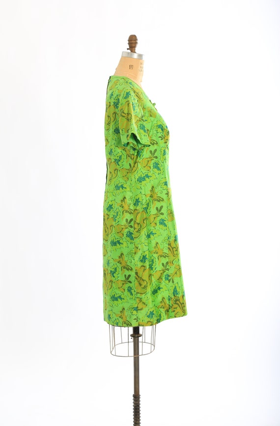 Vintage 60s green floral butterfly skirt shift dr… - image 6