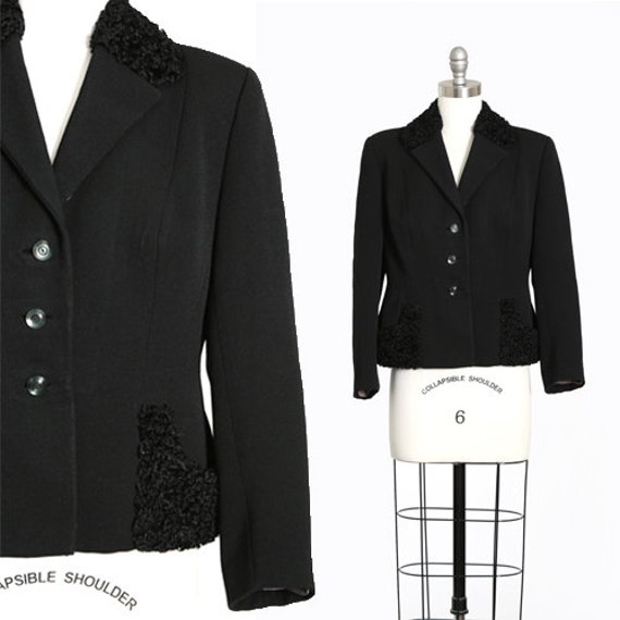 Reine Wolle blazer | Vintage 40s black curly lamb wool blazer | 1940s Persian curly Lamb coat