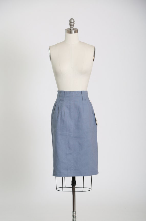 90s ramie cotton steel blue pencil skirt - image 2