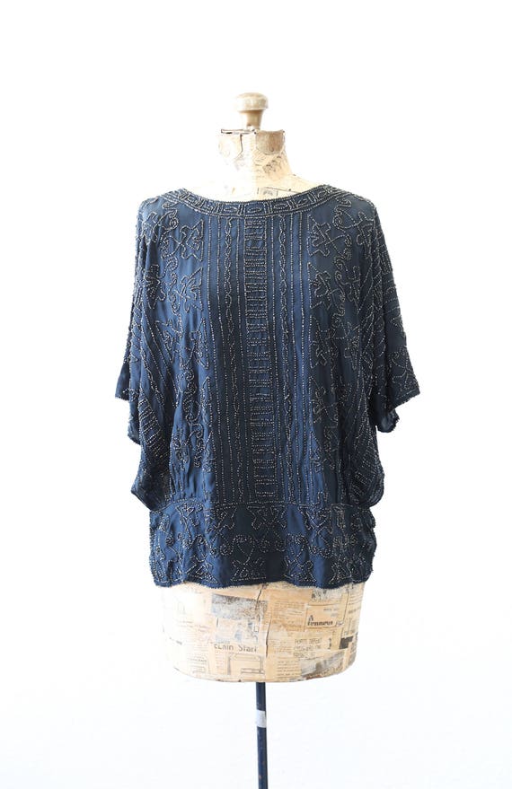 20s French silk beaded blouse | Vintage 20s silk g