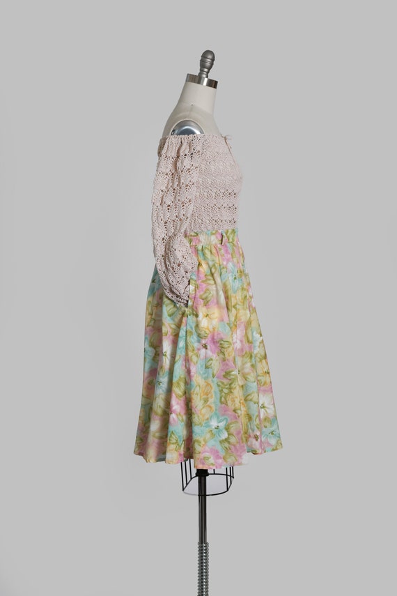 Vintage 80s pastel watercolor floral cotton skirt - image 5