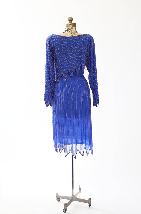 Vintage 70s Disco blue beaded silk dress | 1970s … - image 5