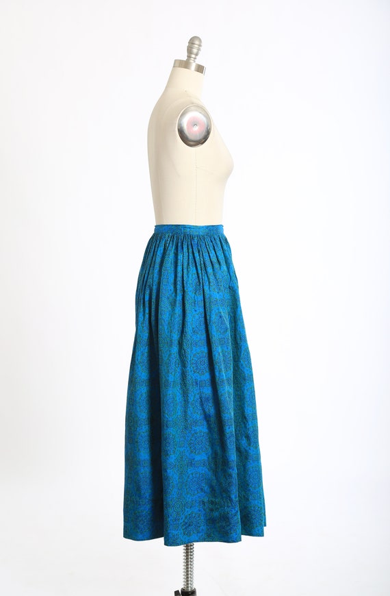 50s silk skirt | Vintage 1950s blue + green flora… - image 5