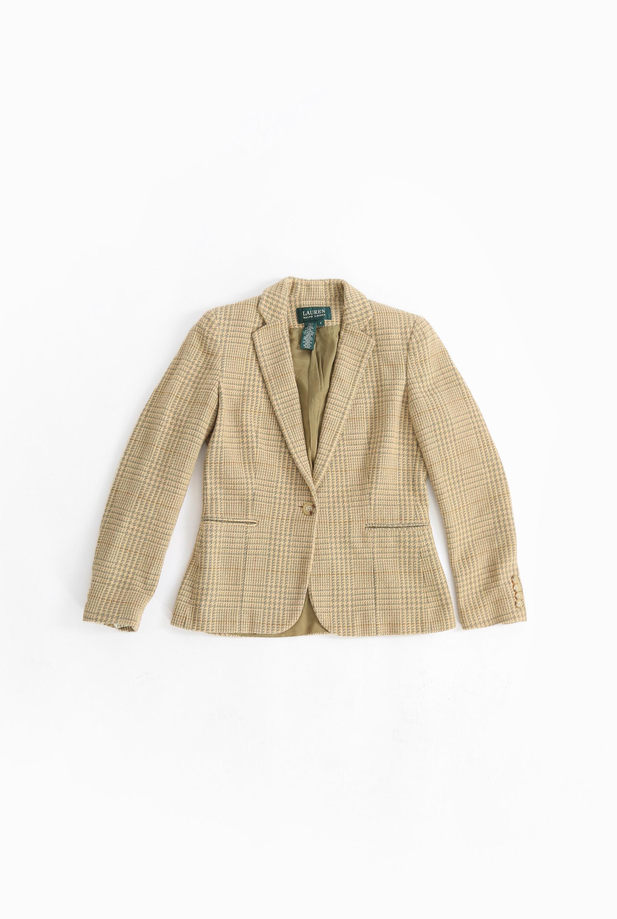 Lauren Ralph Lauren green beige woven cotton blazer