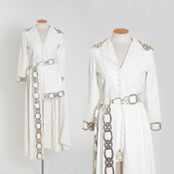 Emma Domb 3pc set | Vintage 60s white crepe sequin