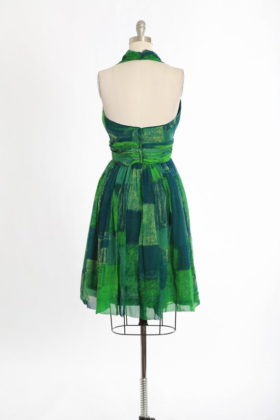 Vintage 50s green silk halter dress | 1950s Jon M… - image 8