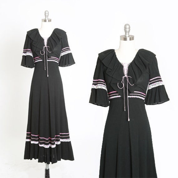 70s black gauze dress | Vintage 70s cotton gauze p