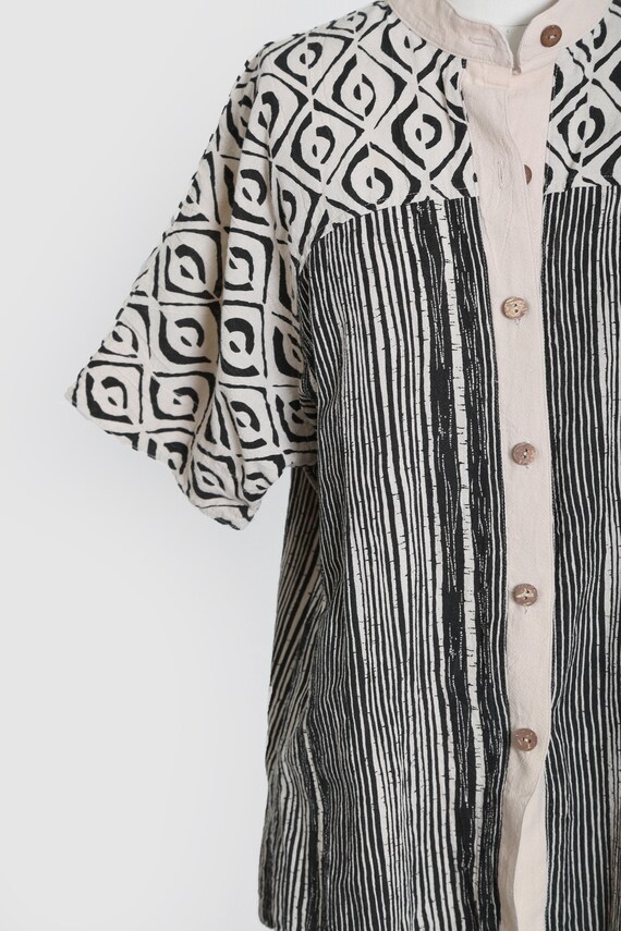 90s ethnic linen cotton block print blouse - image 3