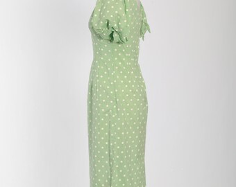 slim fit dress slacks Green Dress with Polka Dots  LaliSimone