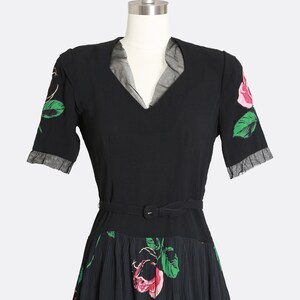 40s rose dress Vintage 40s black floral Appliqué rose midi dress image 3