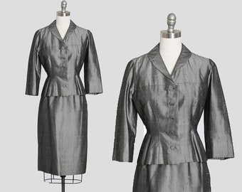 Vintage 1940s silver dress 2pc suit