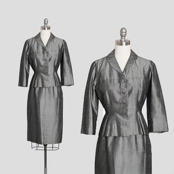40s 2pc suit | Vintage 1940s silver dress suit - image 1